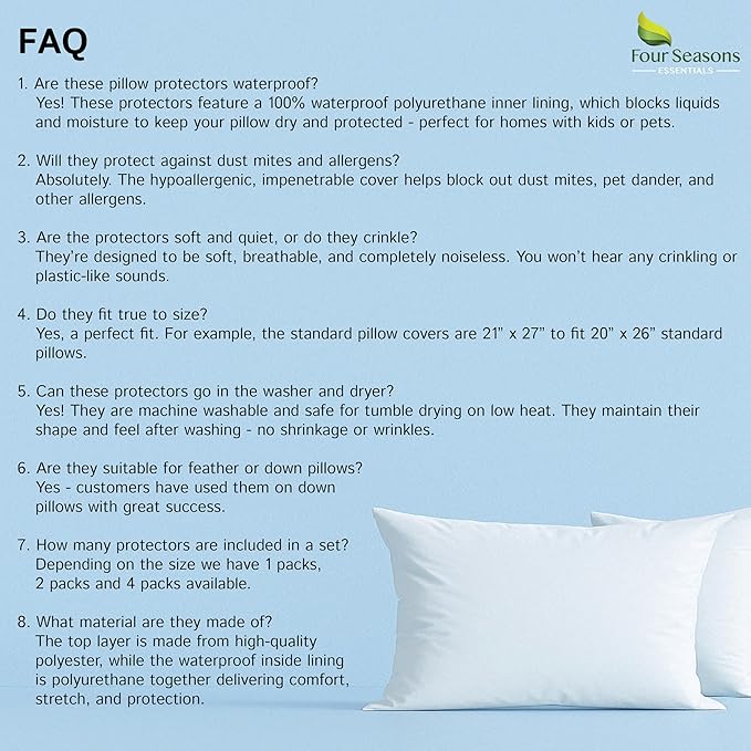 Travel Size Pillow Protectors (Set of 2) - 13x16 Pillow Covers Waterproof Hypoallergenic Dust Proof Zippered Encasement