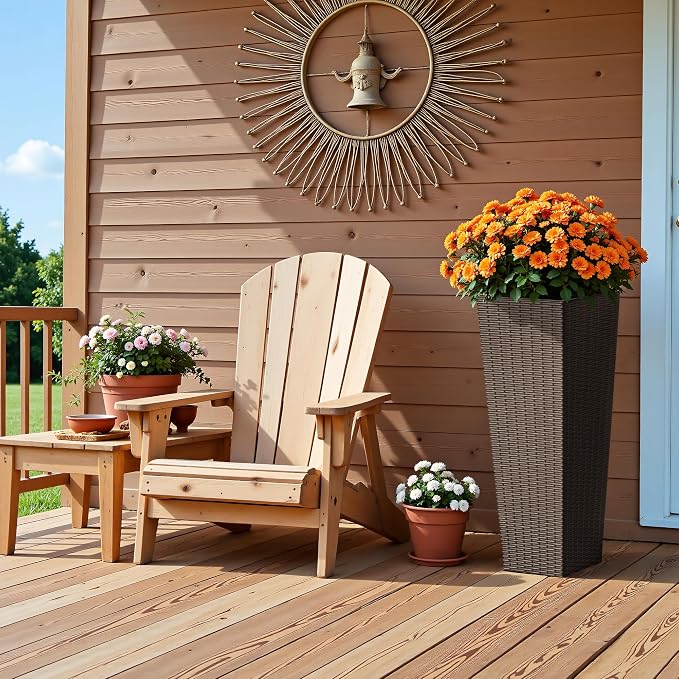 Devoko Resin Tall Planters for Outdoor Plants Set of 2, Large Taper Outdoor Planter Pots with 4 Drainage Holes, Flower Pots Modern Decor for Porch, Patio, Backyard, Home Garden (Brown, 32")
