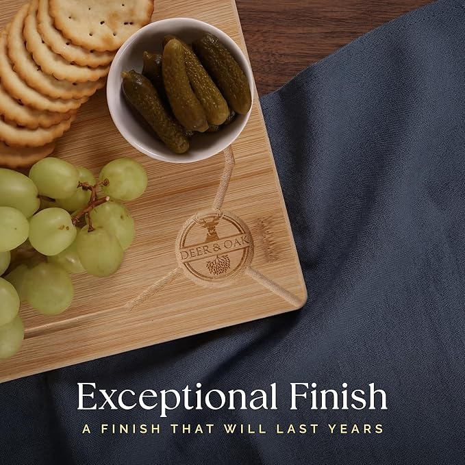 Deer & Oak Large Bamboo Chopping Board 15" x 9.8" x 0.8", Premium Wooden Kitchen Cutting Board for Meat & Vegetables, Pre-Oiled, Water Resistant, Knife-Friendly