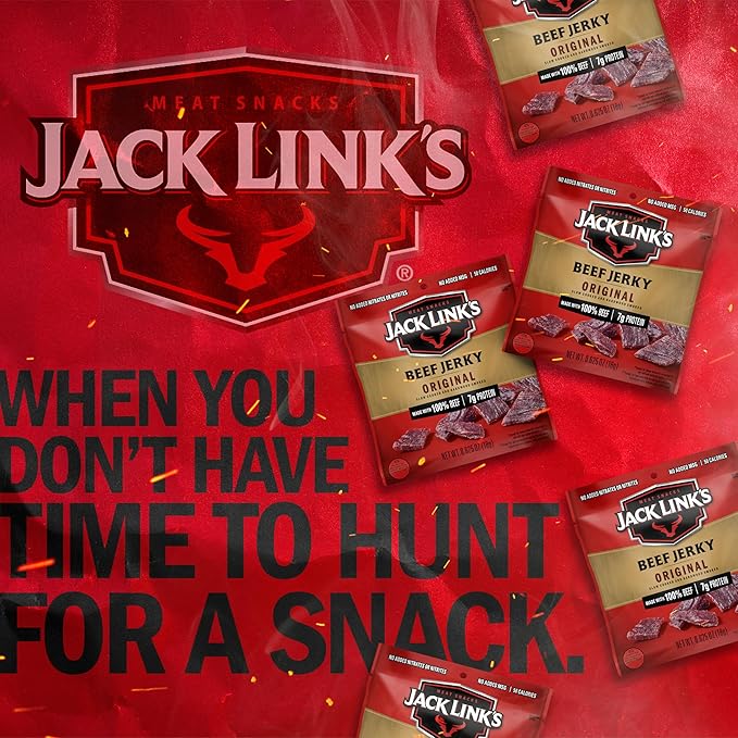 Jack Link's Beef Jerky Multipack - Original - Made with 100% Real Beef - Ready to Eat Real Meat Protein Snacks - 7g Protein per Serving - 0.625 oz Bags (20 Pack)