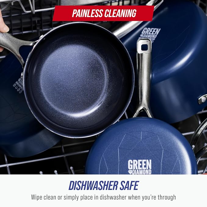 Blue Diamond 14" Diamond Infused Ceramic Nonstick Frying Pan Skillet | PFAS-Free Ceramic Nonstick Jumbo Pan with Helper Handle, Dishwasher & Oven Safe, Durable Metal Utensil Safe, Egg Pan, Blue