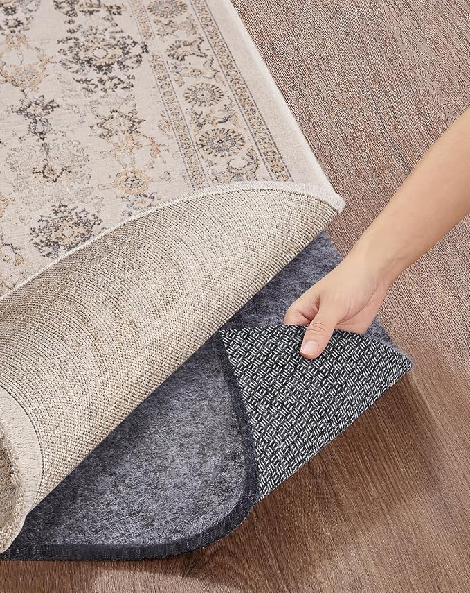 Veken Non Slip Cushioned Rug Pad Gripper 8 x 10 Ft, Felt and Silicone Backing, 1/8 inch Thick, Carpet Liner Protector Mat for Area Rugs and Hardwood Floors, with Over 99 Pcs Anti-Slip Strips Pattern