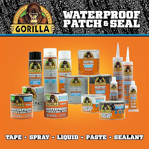 Gorilla Patch & Seal Liquid Rubber Waterproof Sealant, Black, 32 Ounce (Pack of 6) - Seals Out Water, Air, and Moisture
