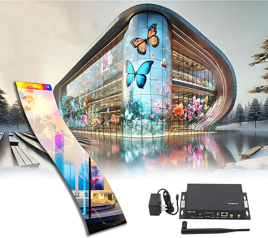 Self-Adhesive LED Flexible Transparent Film Screen for Retail Windows, Storefronts, Glass Doors and Many More for Digital Advertising | Sunlight-Readable Display (P16, 1 Pack with TB20 Box)