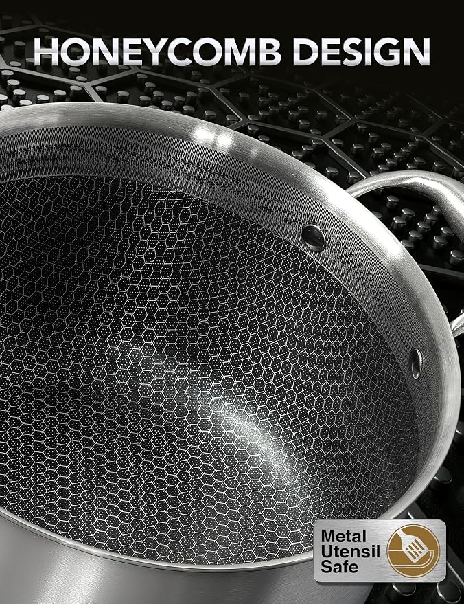 MICHELANGELO Tri-ply Stainless Steel Stock Pot, Heavy Duty Stockpot with Lid, Nonstick Cooking Pot with Honeycomb Interior, Induction Ready, 10 Quart