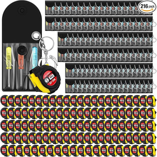 Jutom 216 Pcs Mini Tape Measure Keychain Bulk Mini Screwdriver Keychain Set Adult Tool Party Prize for Father's Men Gifts