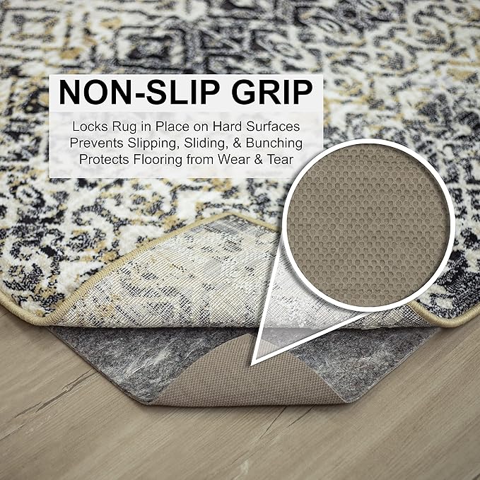 Mohawk Home Non Slip Rug Pad 8' Round - 1/2" Thick Felt + Latex Rubber Gripper - Dual Surface Cushion for Hardwood, Carpet, Tile Floors, Made in USA