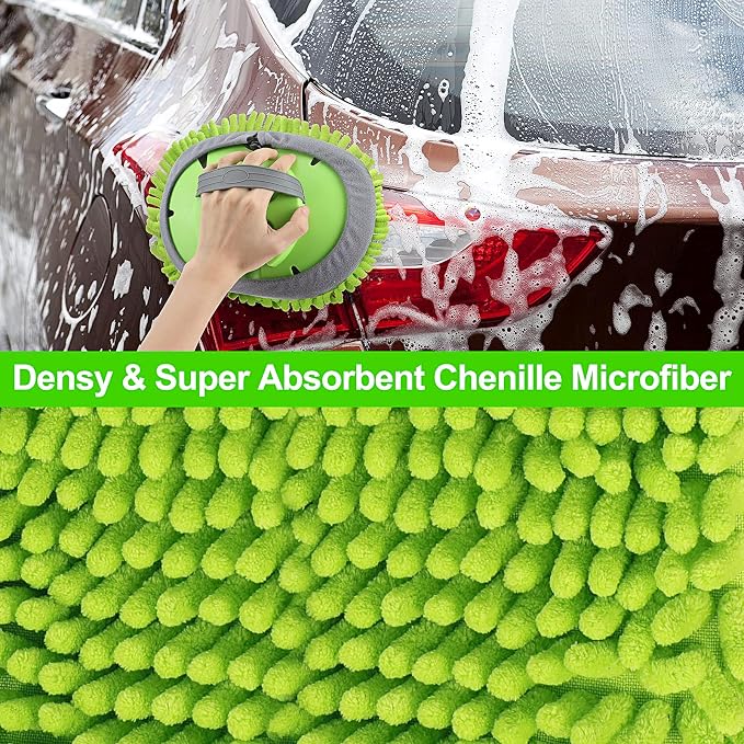 62'' Car Wash Brush with Long Handle, Soft Bristle Scratch-Free Car Wash Cleaning Detailing Brush Kit Wash Mitt Towel Windshield Squeegee Wheel Tire Brush for Car SUV Truck RV Cleaning