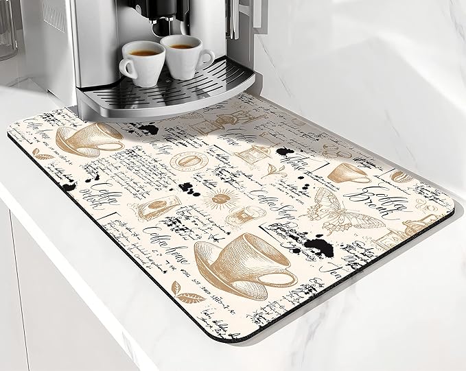 Coffee Bar mat Accessories for Countertop Absorbent Hide Stain Rubber Backed Dish Drying Mats for Kitchen Counter Draining Pad Decor Gift(20x12in)