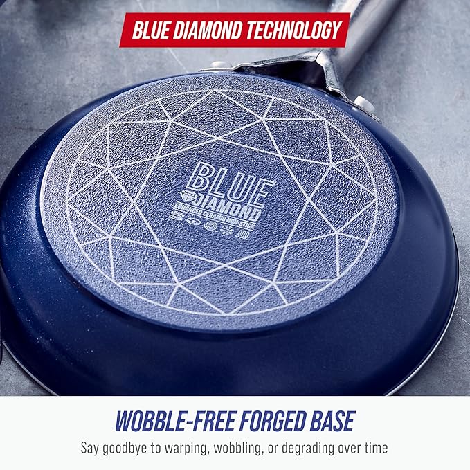 Blue Diamond 8" Diamond Infused Ceramic Nonstick Frying Pan Skillet, Blue | PFAS-Free Ceramic Nonstick, Dishwasher & Oven Safe, Stay Cool Handle, Durable Metal Utensil Safe, Egg & Omelet Pan