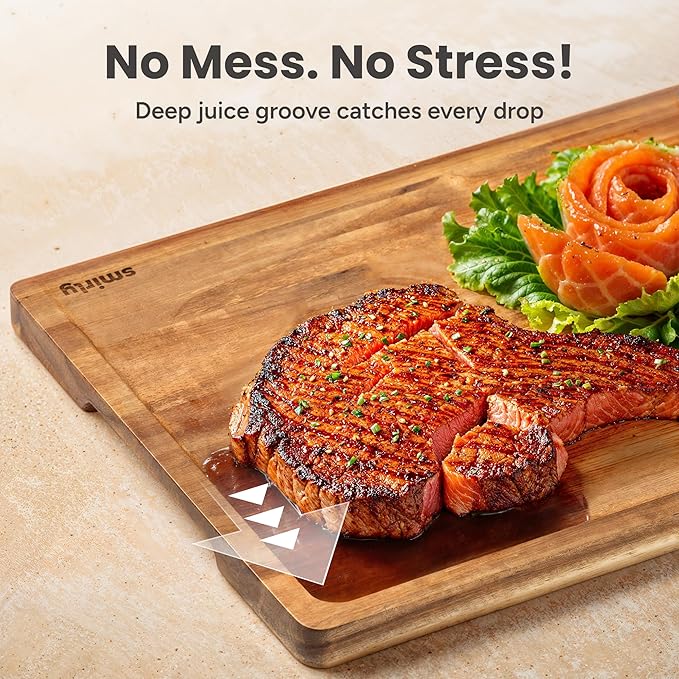 SMIRLY Wood Cutting Boards For Kitchen Meal Prep & Serving, Bamboo Cutting Board Set, Charcuterie Chopping Boards and Wooden Cutting Boards for Kitchen