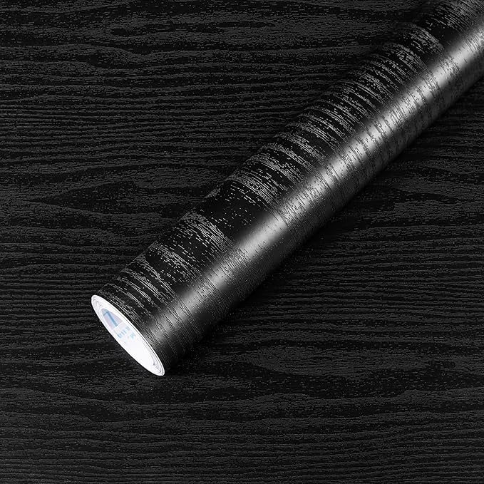 COSNIGHT Black Peel and Stick Wallpaper, Wood Grain Contact Paper Self Adhesive 15.7'' x 118'' Vinyl Wrap, Removable Wall Paper for Kitchen Countertop, Cabinet, Drawer, Shelf Liner