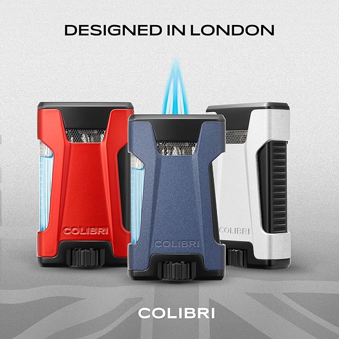 Colibri Rebel Double Torch Lighter – Wind Resistant Butane Cigar Lighter, Refillable Jet Flame with XL Fuel Tank, Adjustable Flame & Fuel Window (Midnight Navy + Black)