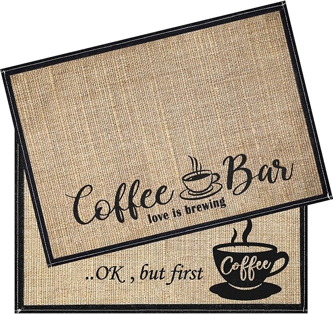 Cunhill 2 Pieces Coffee Bar Mat,Coffee Bar Accessories 20 x 14 Inch Coffee Bar Decoration Coffee Placemats for Coffee Machine, Coffee Bar, Countertops,Coffee Station Accessories(First Coffee)