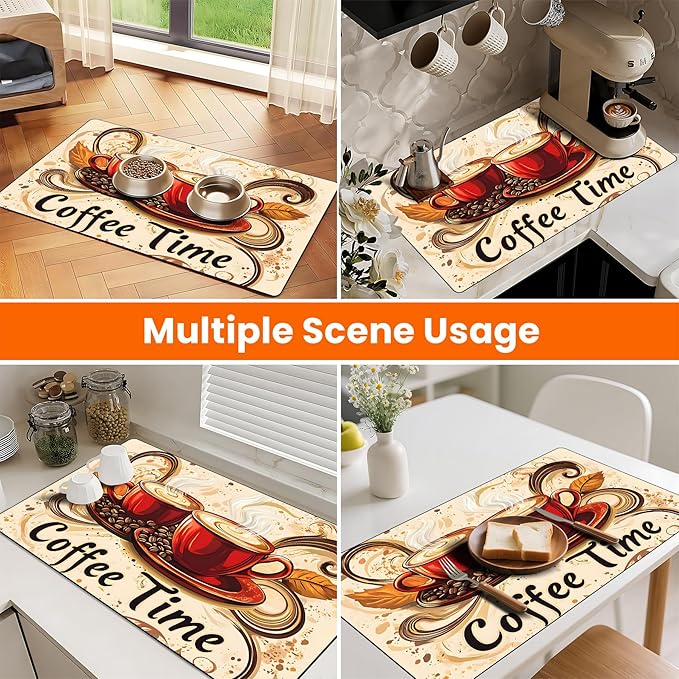Coffee Mat 17"x32" - Extra Large Absorbent Non Slip Dish Drying Mat,Coffee Bar Accessories,Kitchen Counter Protector for Coffeemaker, Sink, Dining Decor