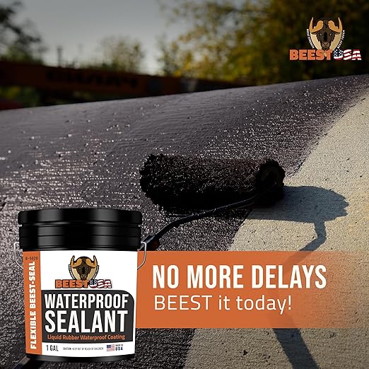 BEEST Liquid Rubber Waterproof Sealant Black, 1 Gallon Covers up to 25-35 Sq ft| Roof Sealant Waterproof Coating for Indoor & Outdoor Leak Repair| Easy to Apply Waterproofing Foundation Sealer