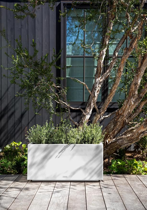Veradek Block Series Long Box Planter - Large Rectangular Planter for Indoor or Outdoor Patio/Porch | Durable All-Weather Use with Drainage Holes | Modern Décor for Tall Plants, Flowers or Shrubs