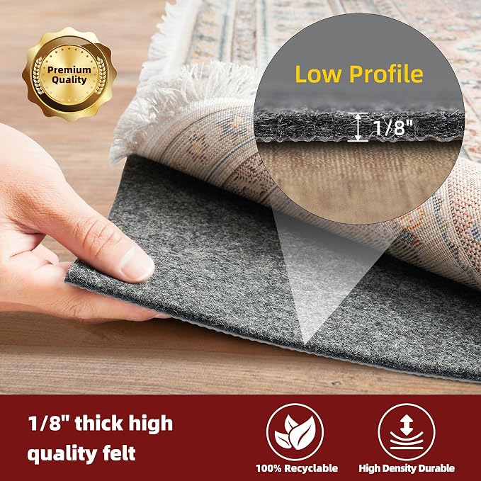 BAGAIL Felt and Natural Rubber Backing Rug Pads 1/8” Thick, 5 x 8 Ft Non Slip Rug Gripper Keep Rugs in Place, Under Area Rug Protective Cushioned Pads, Carpet Runners, Hardwood Floors Protection