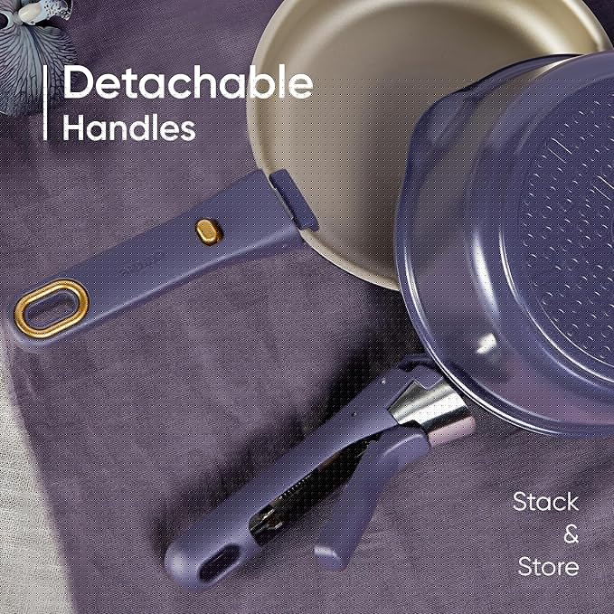 CAROTE 19 Pcs Pots and Pans Set, Nonstick Cookware Sets with Detachable Handle, Purple Dishwasher Safe, Oven Safe, Cookware Non Stick Cooking Set w/Frying Pans & Saucepans(PFOS, PFOA Free)