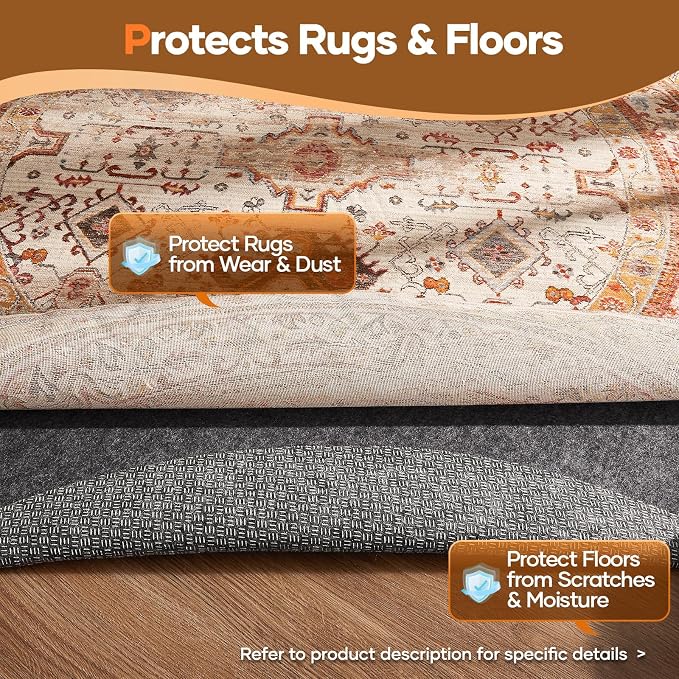 Veken 4 Ft Round Non Slip Cushioned Rug Pad Gripper, Felt and Silicone Backing, 1/4 inch Thick, Carpet Liner Protector Mat for Area Rugs and Hardwood Floors, with Over 99 Pcs Anti-Slip Strips Pattern