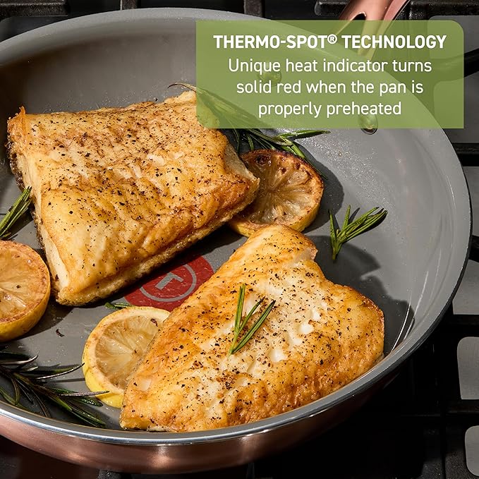 T-Fal Preserve Ceramic Nonstick Frying Pan 2-Pc Set, 8.5" & 11", Oven Broiler Safe up to 350°F Cookware, InoCeram Glide Technology, Skillet, Pots & Pans, Rose Gold