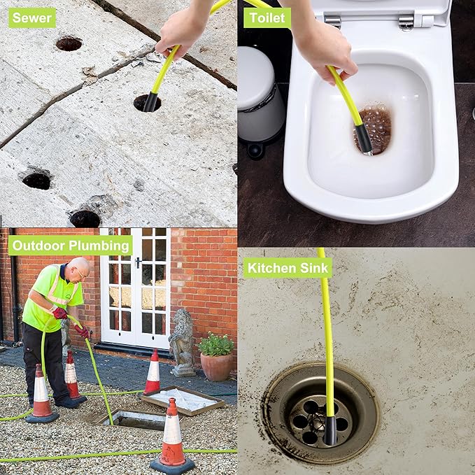 M MINGLE Sewer Jetter Kit for Pressure Washer 200 FT, Drain Cleaner Hose with Power Washer Gun, 1/4 Inch NPT Corner Rotating and Button Nose Sewer Jetting Nozzle, Orifice 4.0, 4.5