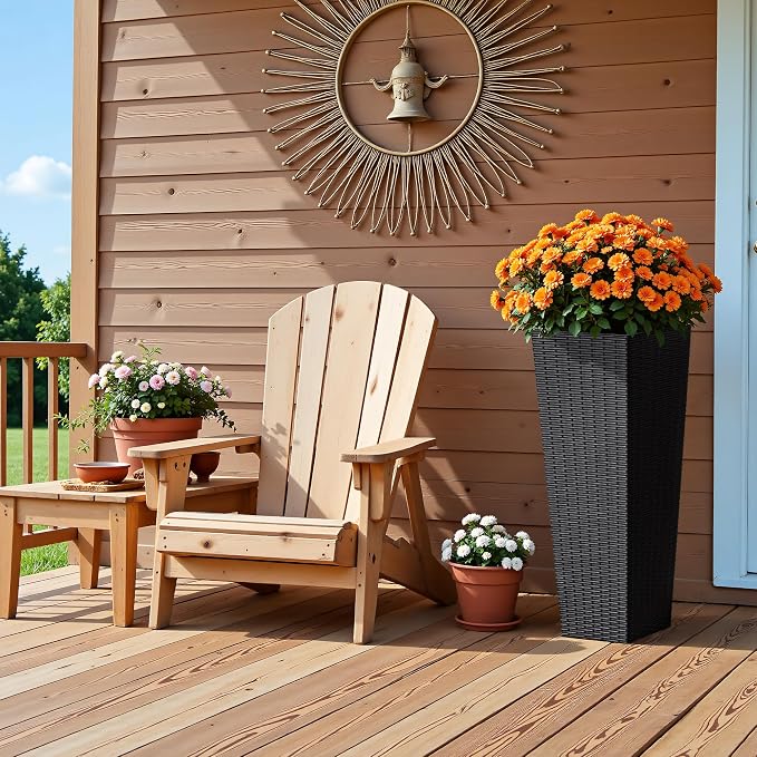 Devoko Resin Tall Planters for Outdoor Plants Set of 2, Large Taper Outdoor Planter Pots with 4 Drainage Holes, Flower Pots Modern Decor for Porch, Patio, Backyard, Home Garden (Black, 32")