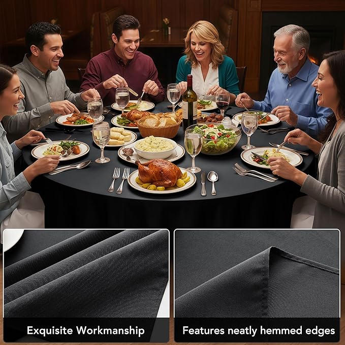6-Pack Black Round Tablecloths, 90 Inches, Stain-Resistant Polyester for 4-5 Ft Round Tables - Washable Table Covers for Weddings, Banquets, Birthday Parties, Events