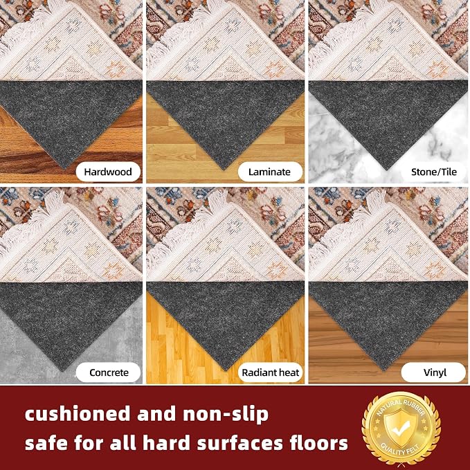 BAGAIL Felt and Natural Rubber Backing Rug Pads 1/8” Thick, 2 x 4 Ft Non Slip Rug Gripper Keep Rugs in Place, Under Area Rug Protective Cushioned Pads, Carpet Runners, Hardwood Floors Protection