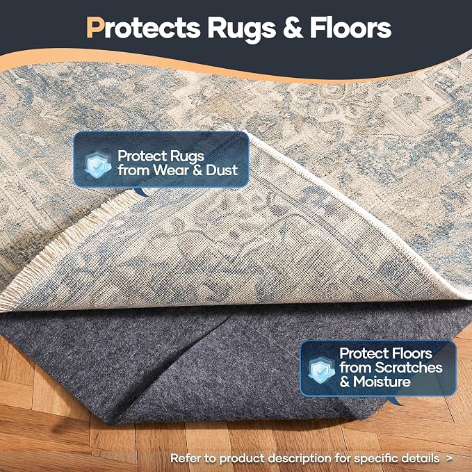 Veken Felt Cushioned Rug Pad 5 x 7 Ft, 1/4 Inch Thick, Dense Needle-Punched Carpet Underlay for Area Rugs, Protector Mat for All Hard Floors Including Hardwoods, Adds Comfort Underfoot