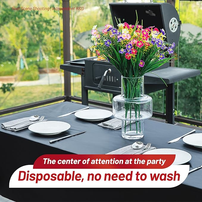 Plastic Tablecloth Roll, 210 Ft x 54 in Black Plastic Table Cloth Disposable Table Cover Roll, Premium PEVA Material, Waterproof with Cutter, Ideal for Banquets, Festivals, Parties