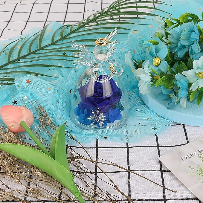 Mothers Day Mom Gifts for Mom,Fresh Flowers for Delivery,Birthday Gifts for Women Her,Preserved Flowers in Angel Figurines,Angel Gifts for Moms Mothers Day Grandma Wife Sister Valentines,Blue