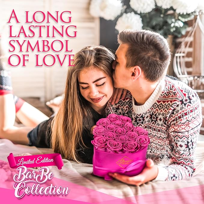 GLAMOUR BOUTIQUE 16 Flower Forever Heart Shape Box, for Mom, Eternal Preserved Roses Gift for Her, Him, Lasting Flowers Bouquet, for Birthday, Anniversary, Velvet Pink (Color-Treated)
