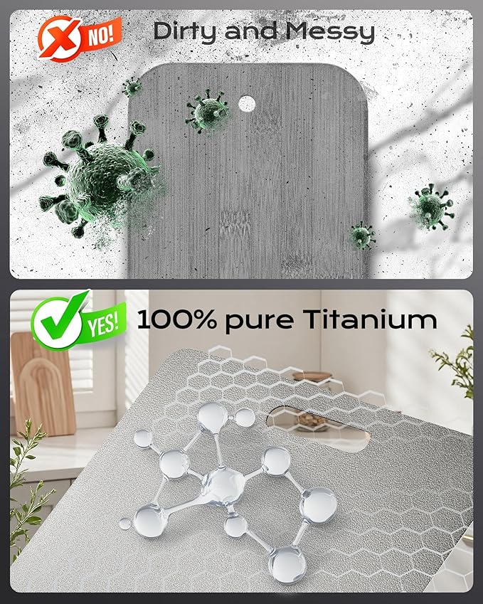 Titanium Cutting Board, 100% Pure Food Grade Titanium Chopping Board, Double-Sided, Non-Toxic, Dishwasher Safe, Easy to Clean for Kitchen – 16 x 12 Inch