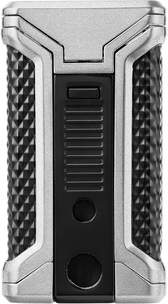 Colibri Ascari Triple Jet Torch Lighter, Windproof & Uses Butane Refill, Cigar Enthusiast's Choice with Integrated Punch, Blue Fuel Window, and Adjustable Flame (Charcoal + Black)