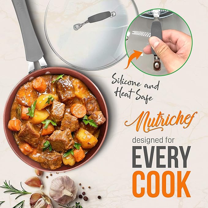 NutriChef Nonstick Cookware Excilon |Home Kitchen Ware Pots & Pan Set with Saucepan, Frying Pans, Cooking Pots, Lids, Utensil PTFE/PFOA/PFOS free, 11 Pcs, Gray