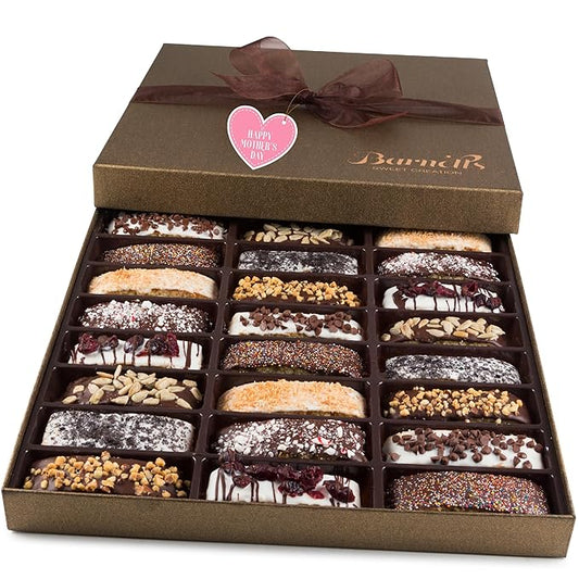 Barnetts Mothers Day Chocolate 24 Biscotti Gift Baskets, Gourmet Cookie Gifts Box for Him and Her Food Baskets Delivery, Candy Basket Ideas for Mother, Mom, Grandmother, Grandma, Wife, Sister, Daughter, Women