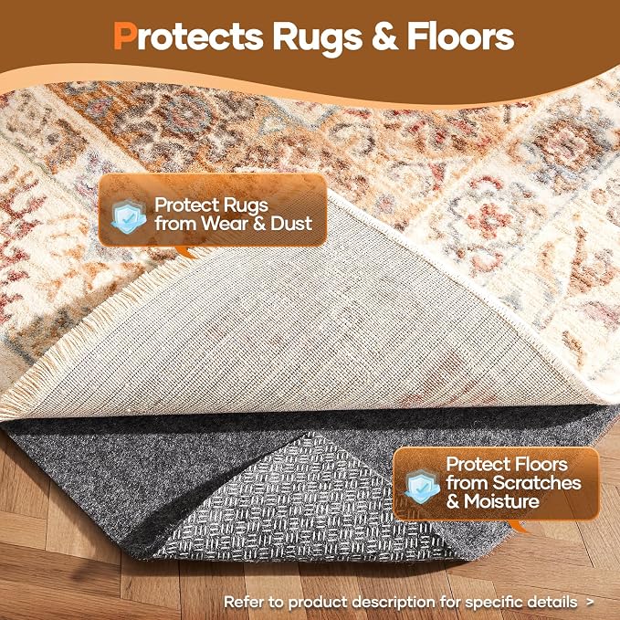Veken Non Slip Cushioned Rug Pad Gripper 5 x 7 Ft, Felt and Silicone Backing, 1/4 inch Thick, Carpet Liner Protector Mat for Area Rugs and Hardwood Floors, with Over 99 Pcs Anti-Slip Strips Pattern