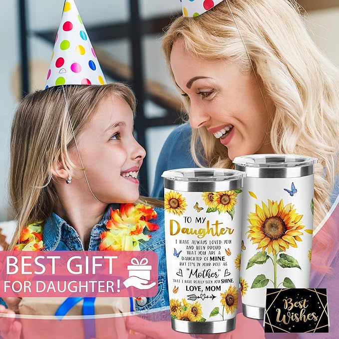 Hexagram Mothers Day Gifts for Daughter, 20 oz Tumbler, Daughter Gift from Mom, Gift for Daughters from Mothers Day, 18/8 Stainless Steel Mug