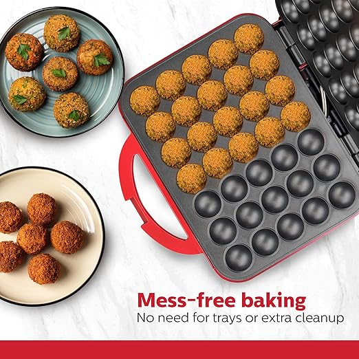 Holstein Housewares 35-Count Cake Pop Maker with Non-Stick Plates & Indicator Lights – Bakes 35 Sweet or Savory Pops Fast, Perfect for Birthday Treats & Holiday Party Snacks, Red