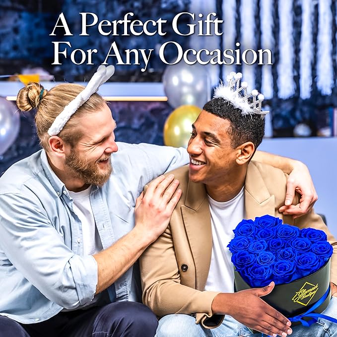 GLAMOUR BOUTIQUE 16 Flower Forever Heart Shape Box, for Mom, Eternal Preserved Roses Gift for Her, Him, Lasting Flowers Bouquet, for Birthday, Anniversary, Blue (Color-Treated)