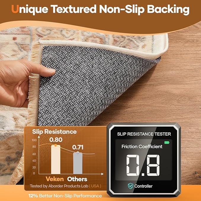 Veken Non Slip Cushioned Rug Pad Gripper 5 x 8 Ft, Felt and Silicone Backing, 1/4 inch Thick, Carpet Liner Protector Mat for Area Rugs and Hardwood Floors, with Over 99 Pcs Anti-Slip Strips Pattern