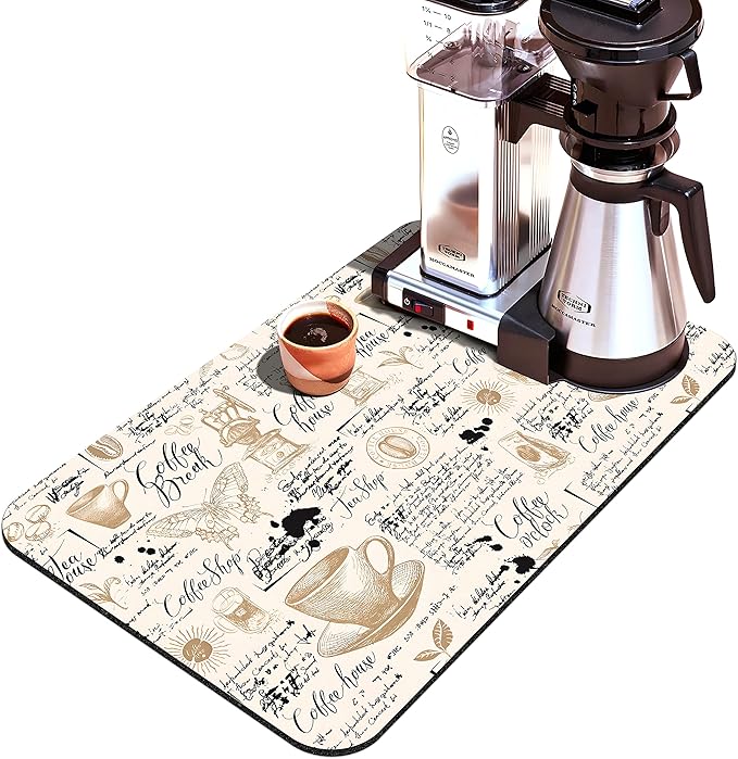 Coffee Bar mat Accessories for Countertop Absorbent Hide Stain Rubber Backed Dish Drying Mats for Kitchen Counter Draining Pad Decor Gift(20x12in)