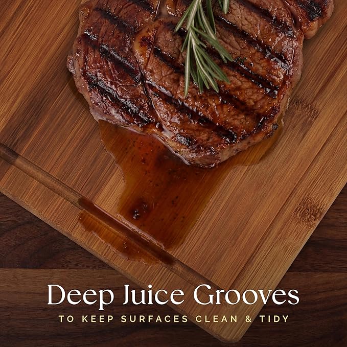 Deer & Oak Large Carbonized Cutting Board 15" x 9.8" x 0.8", Pre-Oiled Bamboo Wooden Cutting Board for Carving Meat, Fish, Vegetables, Fruits, Cheese, and Bread