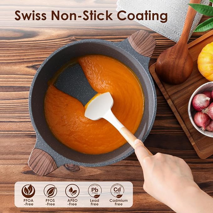 SENSARTE Nonstick Stock Pot with Lid, 7 Quart, Gray | Swiss Granite Nonstick Coating, PFOA PFOS APEO Free, Compatible with All Stoves Including Induction Cooktops, Easy to Clean