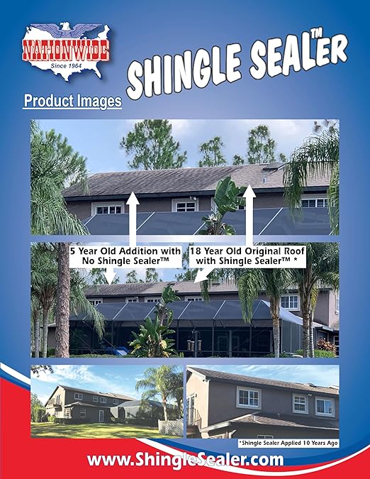 Shingle Sealer - Clear Waterproofing Roof Sealant Protectorant - Extends, Preserves and Rejuvenates Asphalt Shingle Roofs - High Solids - 7 Year -100% Acrylic 1 Gallon
