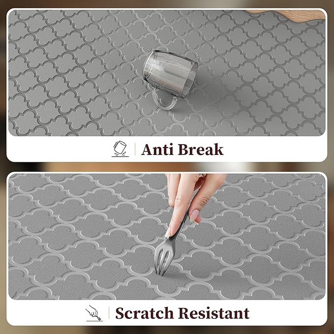 Arenarug Upgrade Scalloped Embossed Kitchen Mats for Floor 2PCS Cushioned Anti Fatigue Waterproof Foam Kitchen Rugs Non Slip Washable Comfort Standing Mat for Sink Laundry, 17.3"x30"+17.3"x59", Grey