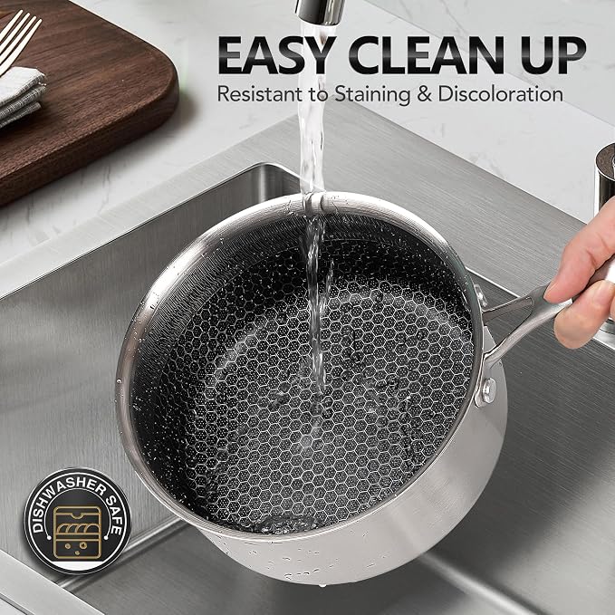 MICHELANGELO Stainless Steel Saucepan Set 1QT & 2QT, Premium Triple Ply Sauce Pan with Lid, Sauce Pot with Honeycomb Interior - 4pcs