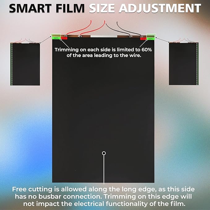 (47.5" x 78.5") | Black Window Privacy Film | PDLC Switchable, Window Film | Smart Film for Home & Office Windows | Adhesive Privacy Film | Heat Insulation UV Blocking–Clear to Black Opaque