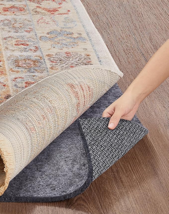 Veken Non Slip Cushioned Rug Pad Gripper 3 x 5 Ft, Felt and Silicone Backing, 1/4 inch Thick, Carpet Liner Protector Mat for Area Rugs and Hardwood Floors, with Over 99 Pcs Anti-Slip Strips Pattern